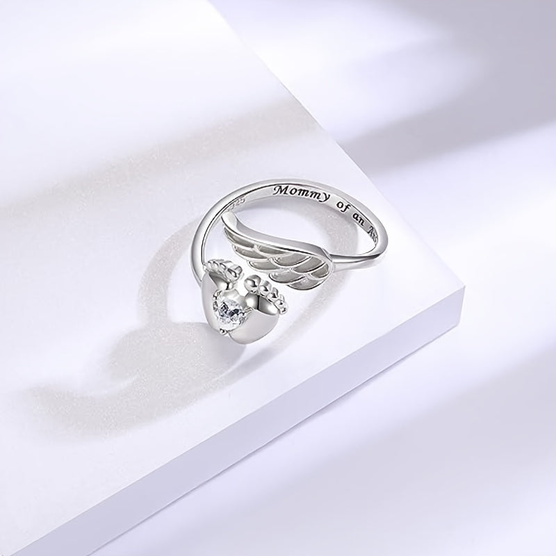 925 Sterling Silver Angle Wing Heart Shape Zircon Wrap Ring