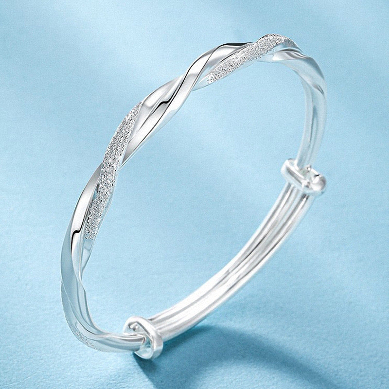 925 Silver Simple Cuff Bracelets, Mobius Nail Sand Bracelet